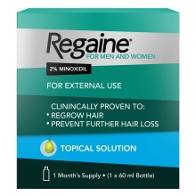 محلول ريجين® بالقوة القياسية يحتوي على مادة المينوكسيديل بتركيز اثنين بالمائة <h2 style="color: #8e2682 !important;egular Strength Solu">علاج تساقط الشعر الوراثي سعة ستون مل، عبوة تكفي شهرًا واحدًا </h2>